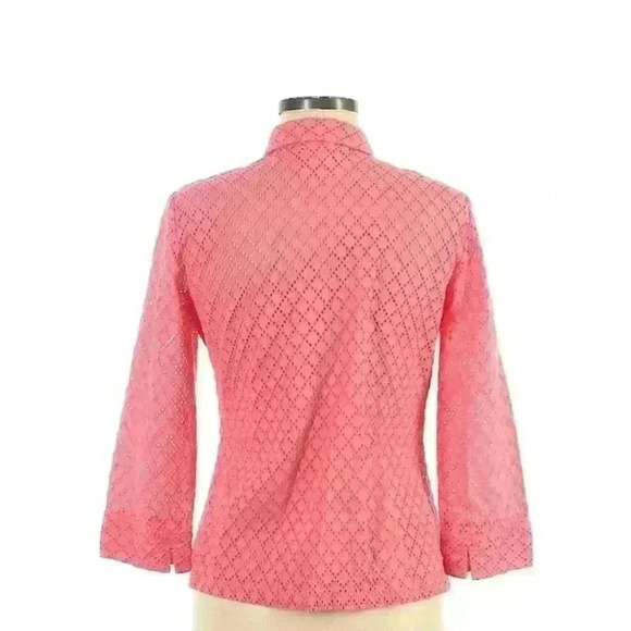 Sigrid Olsen Pink Orange Knitted Button-Up Eyelet Blouse Size Medium Top - Picture 2 of 7